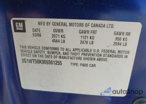 2006 Chevrolet Impala Lt z USA, uszkodzony, nr VIN 2G1WT58K069361255